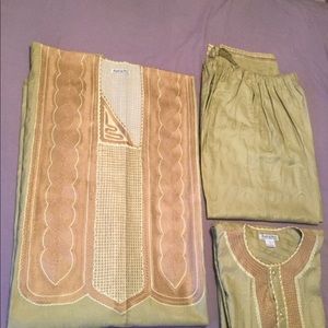 Men's Elegant Embroidered Set - Olive and Beige